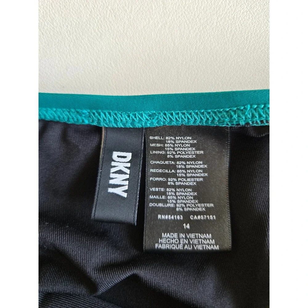 DKNY Teal Ruffle One Piece Swimsuit Size 14 Rushed Tummy Control Beach Chic Glam - Picture 7 of 7